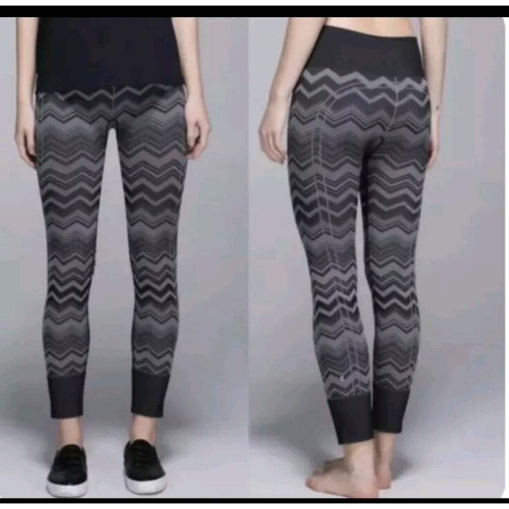 Lululemon Pants 2 Ebb To Street Heathered Black Gray Regal Zig Zag Chevron
